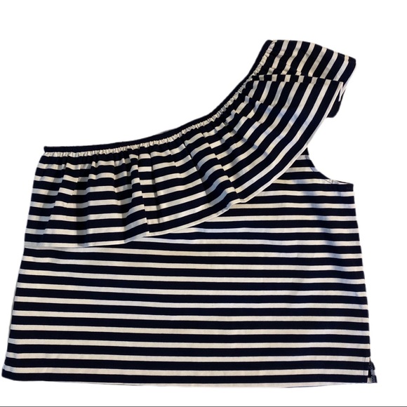 J. Crew Navy and White Striped One Shoulder Sleeveless Top - Picture 6 of 12